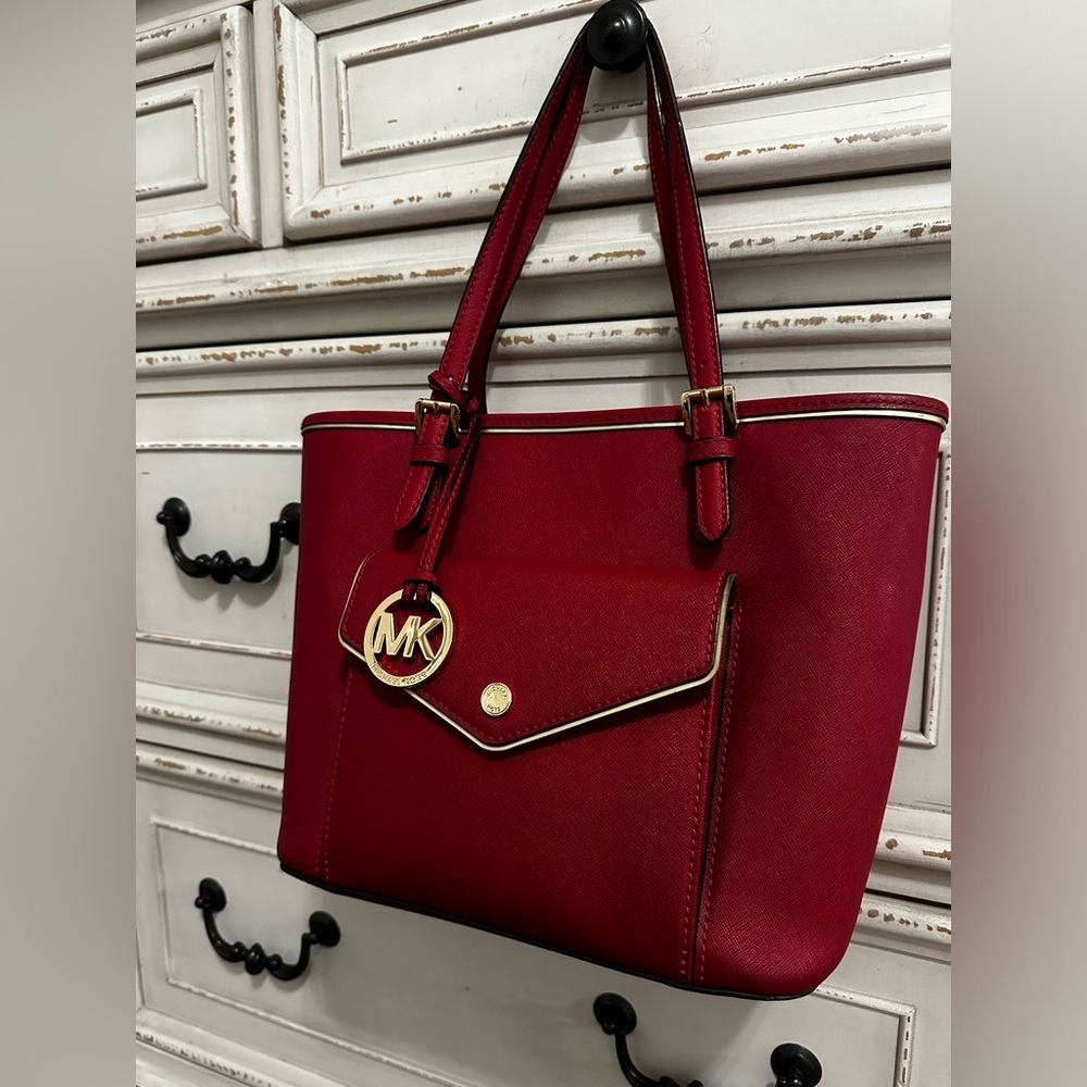 Michael Kors Red Saffiano Tote Bag - Picture 2 of 15